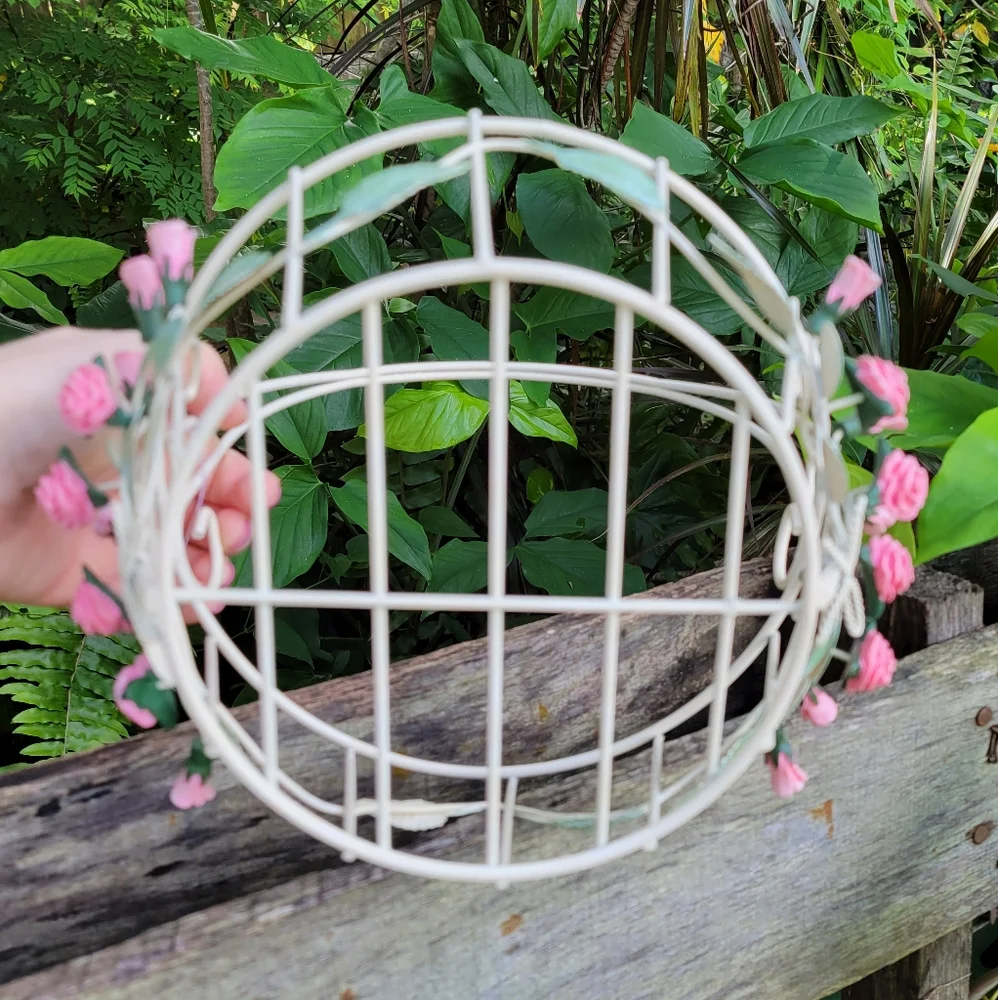 Metal Rose Floral Basket Storage Farmhouse